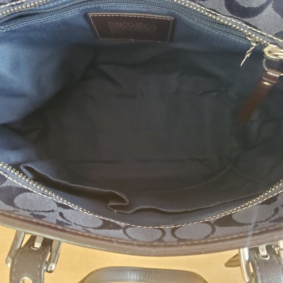 COACH navy and brown totw bag - Picture 3 of 5